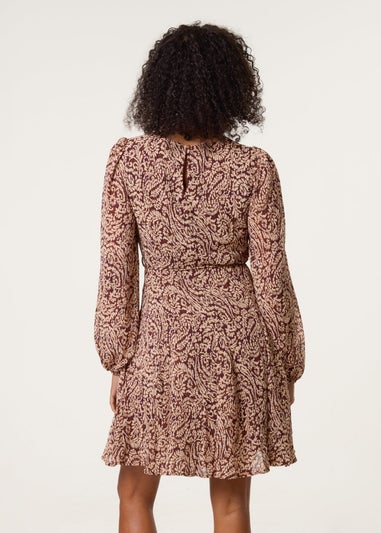 Blue Vanilla Brown Godet Dress With Self Tie