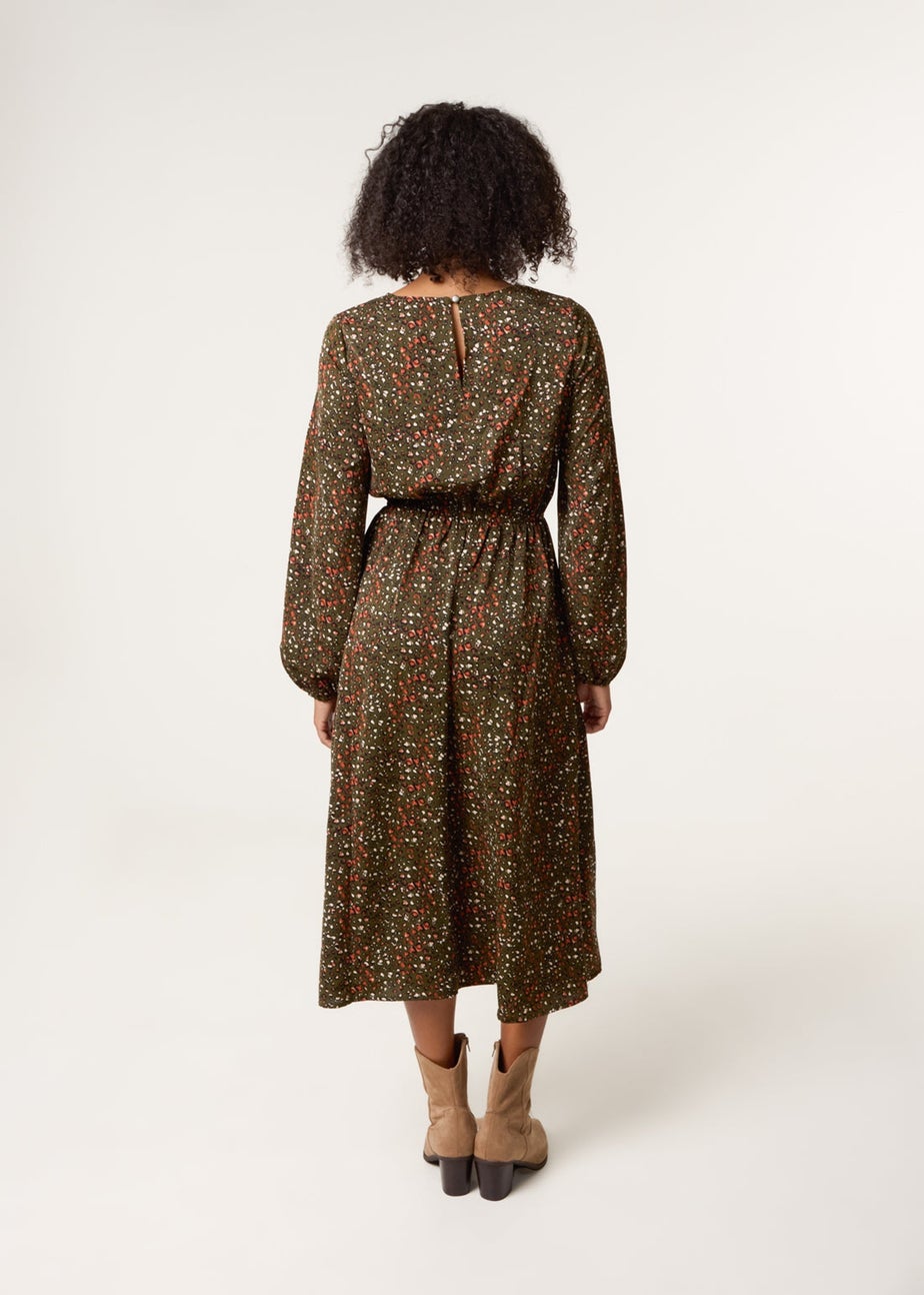 Blue Vanilla Khaki Animal Print Midi Dress