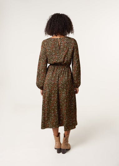 Blue Vanilla Khaki Animal Print Midi Dress