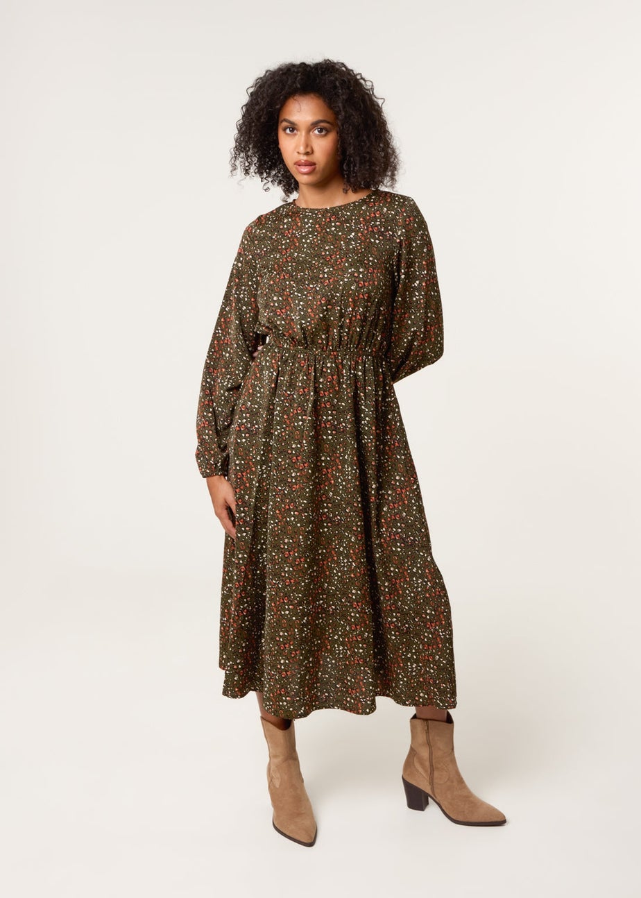 Blue Vanilla Khaki Animal Print Midi Dress