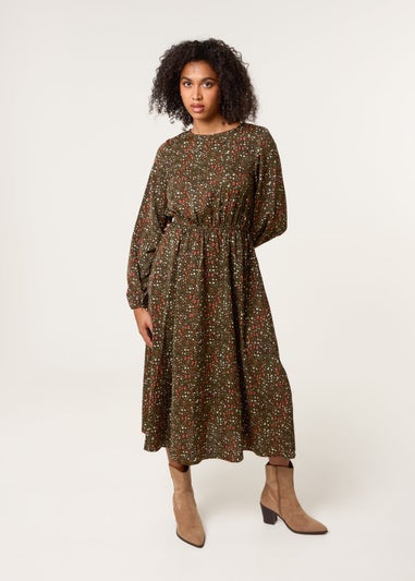 Blue Vanilla Khaki Animal Print Midi Dress