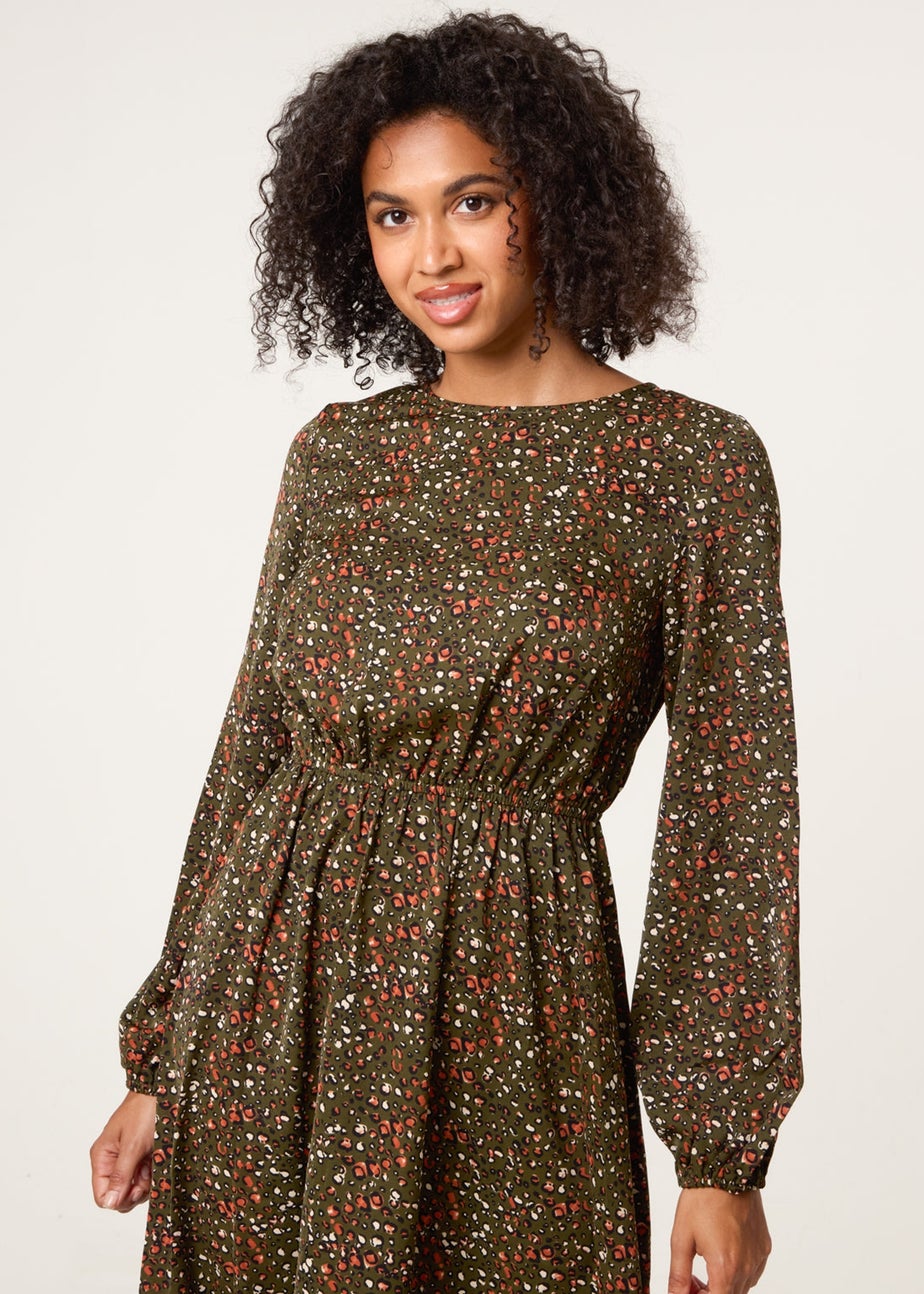 Blue Vanilla Khaki Animal Print Midi Dress