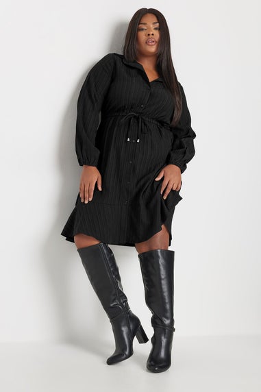 Yours Curve Black Textured Stripe Shirt Dress