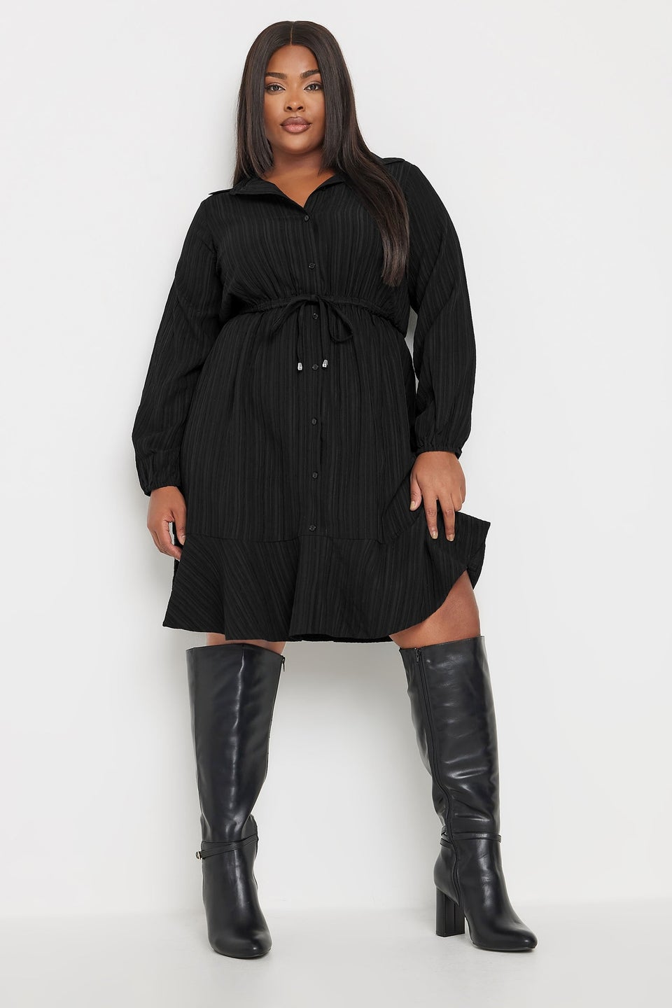 Yours Curve Black Textured Stripe Shirt Dress