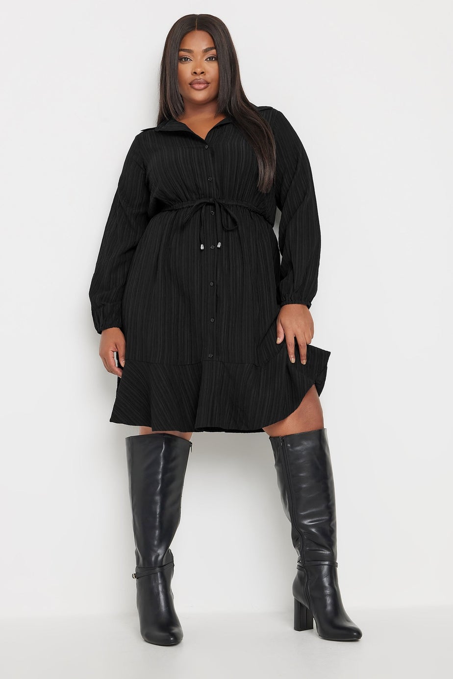 Yours Curve Black Textured Stripe Shirt Dress