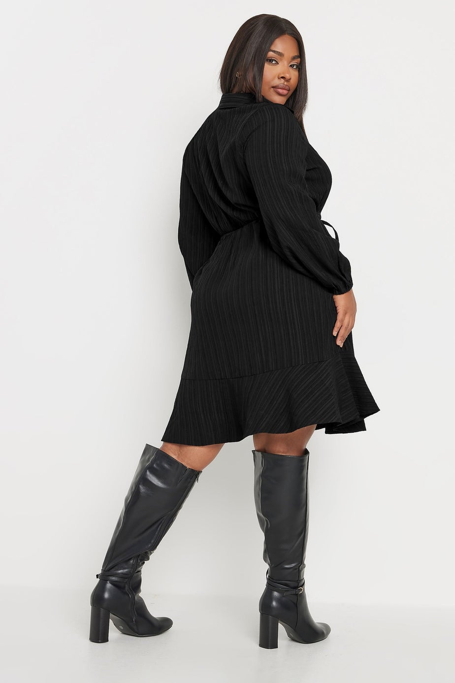 Yours Curve Black Textured Stripe Shirt Dress