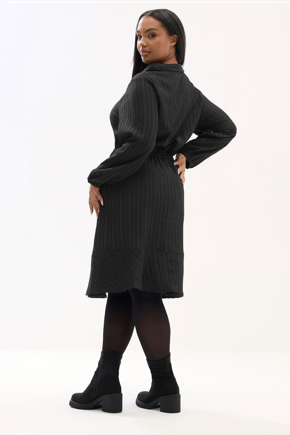 Yours Curve Black Textured Stripe Shirt Dress