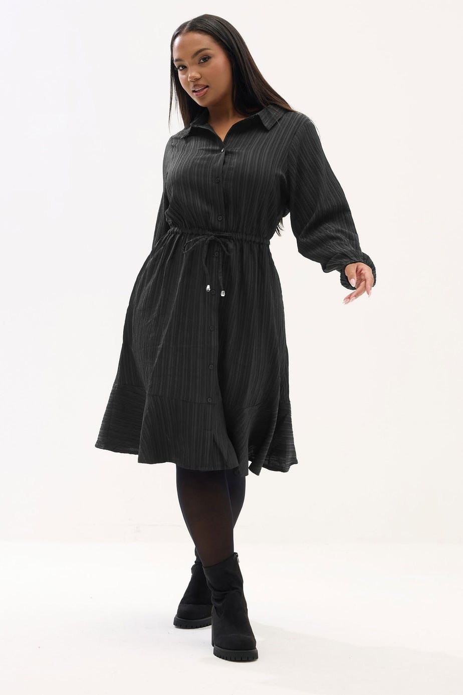 Yours Curve Black Textured Stripe Shirt Dress