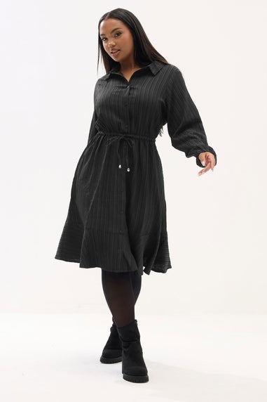 Yours Curve Black Textured Stripe Shirt Dress
