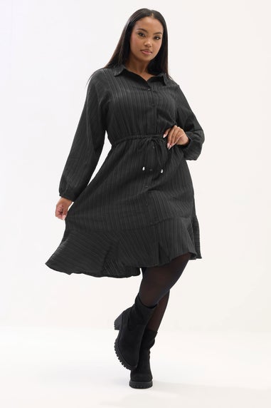 Yours Curve Black Textured Stripe Shirt Dress