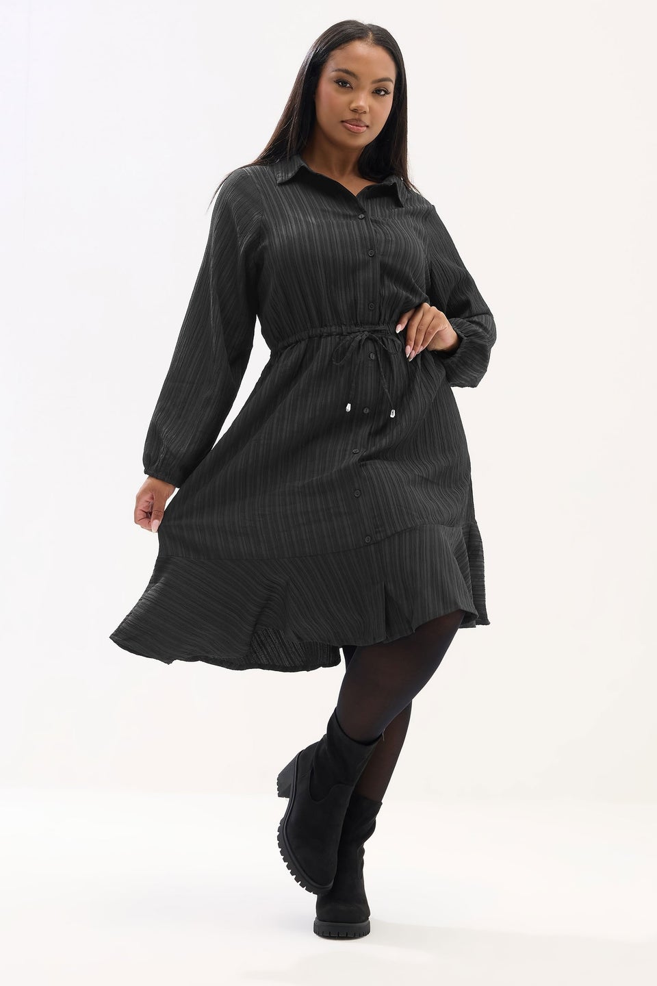 Yours Curve Black Textured Stripe Shirt Dress