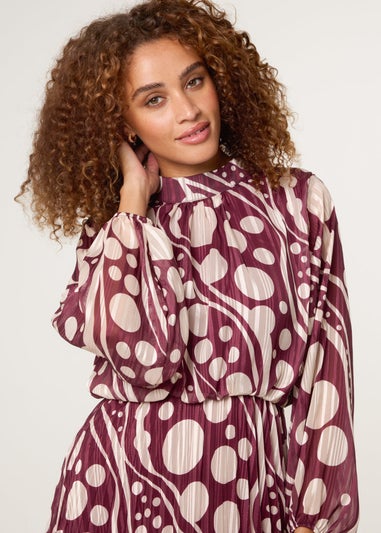 Blue Vanilla Burgundy Abstract Polka Dot Dress & Metallic Striped Dress