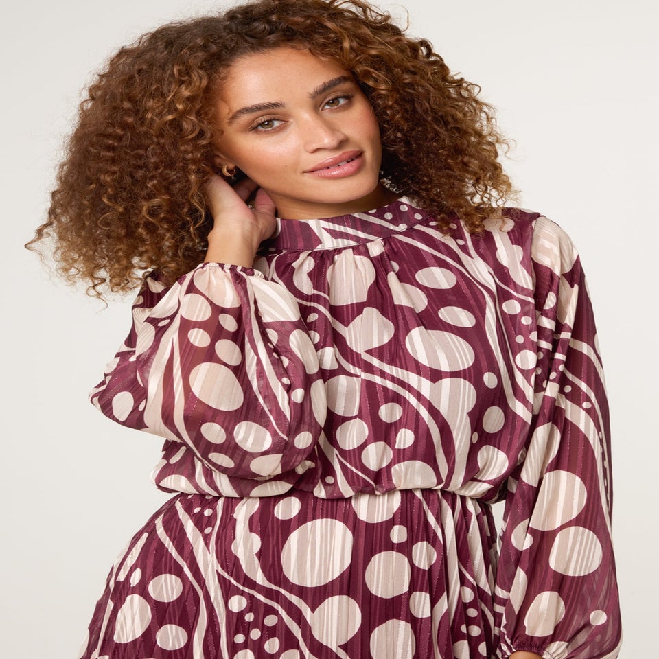 Blue Vanilla Burgundy Abstract Polka Dot Dress & Metallic Striped Dress