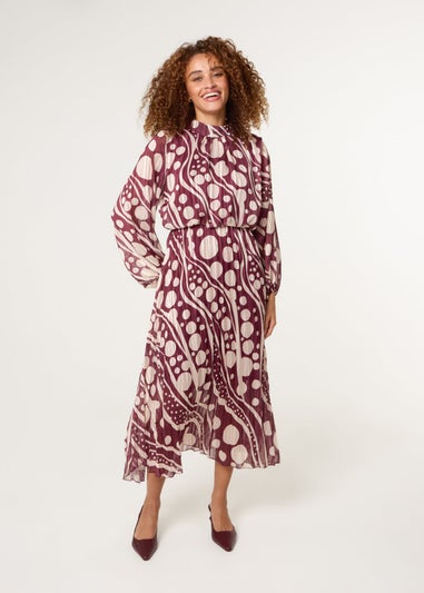 Blue Vanilla Burgundy Abstract Polka Dot Dress & Metallic Striped Dress