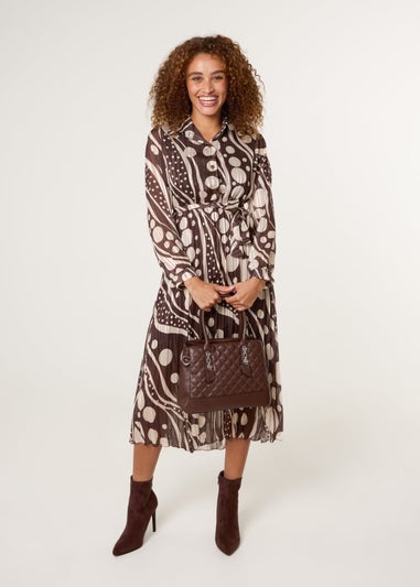 Blue Vanilla Brown Abstract Polka Dot Dress & Metallic Striped Button Collar Dress