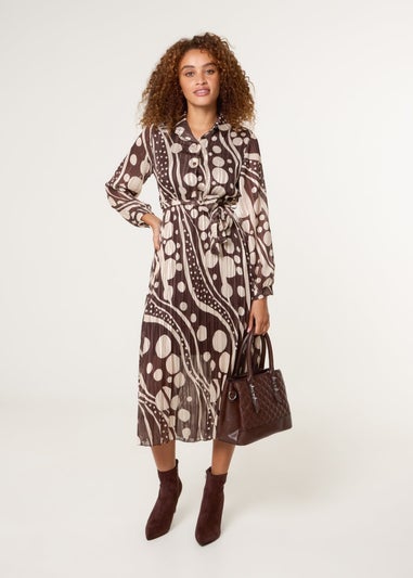 Blue Vanilla Brown Abstract Polka Dot Dress & Metallic Striped Button Collar Dress