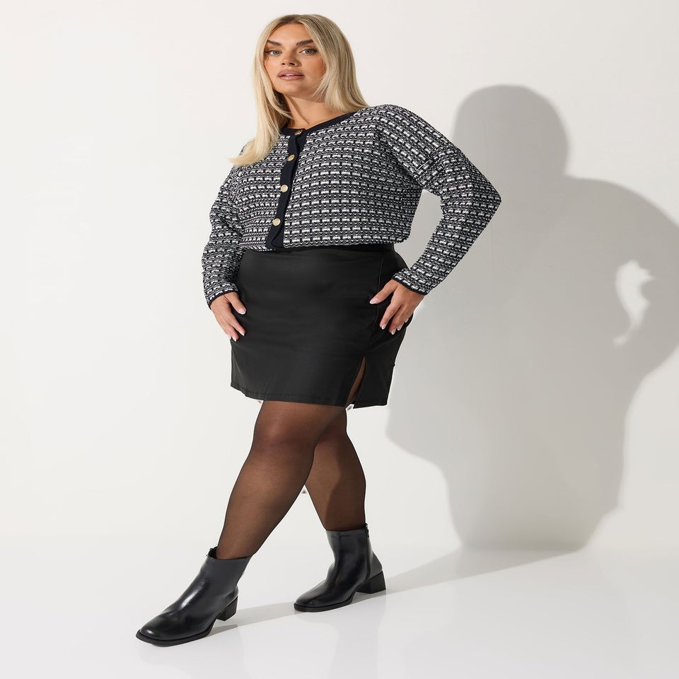 Yours Curve Black Coated Split Hem Mini Skirt