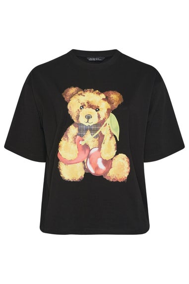 Yours Limited Curve Black Teddy Cherry Print T-Shirt