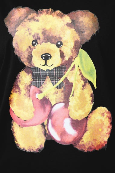 Yours Limited Curve Black Teddy Cherry Print T-Shirt