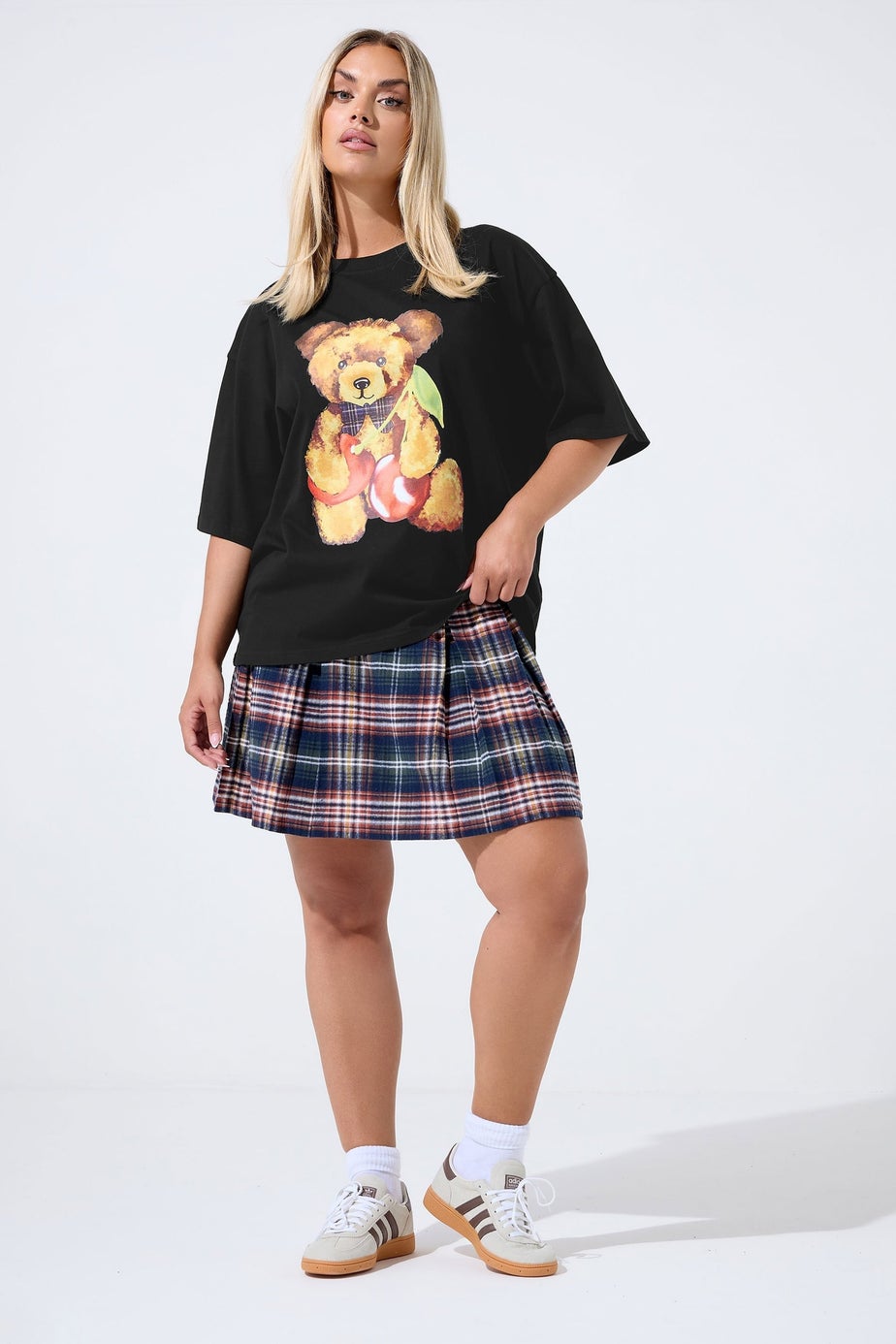 Yours Limited Curve Black Teddy Cherry Print T-Shirt
