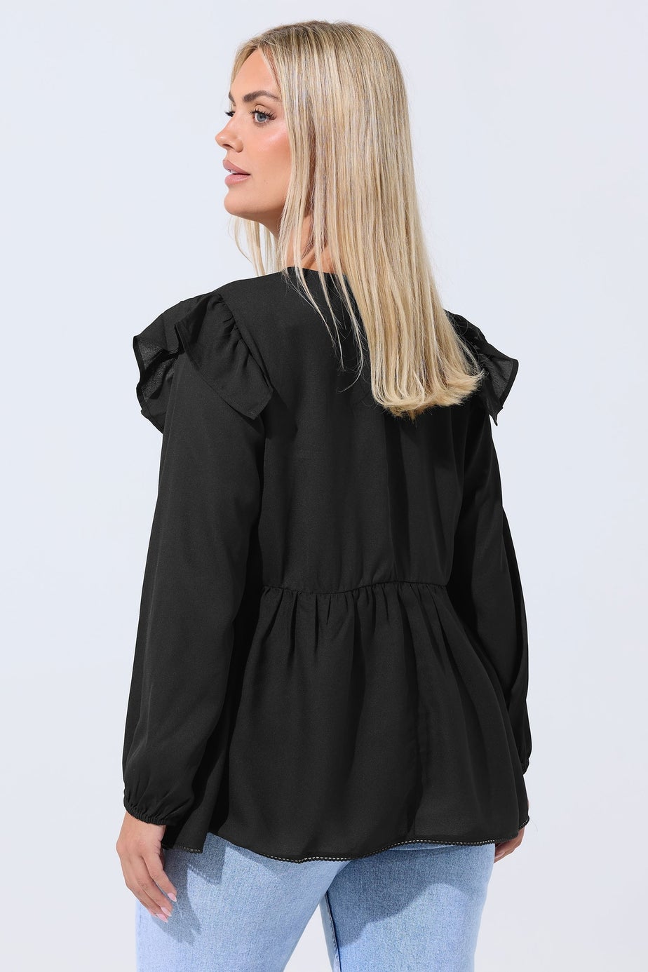 Yours Limited Curve Black Tie Neck Frill Blouse