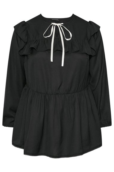Yours Limited Curve Black Tie Neck Frill Blouse