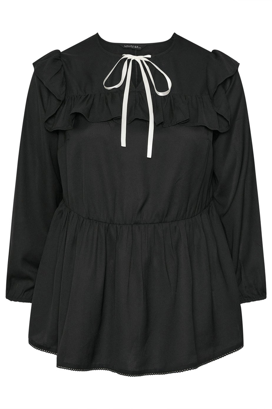 Yours Limited Curve Black Tie Neck Frill Blouse
