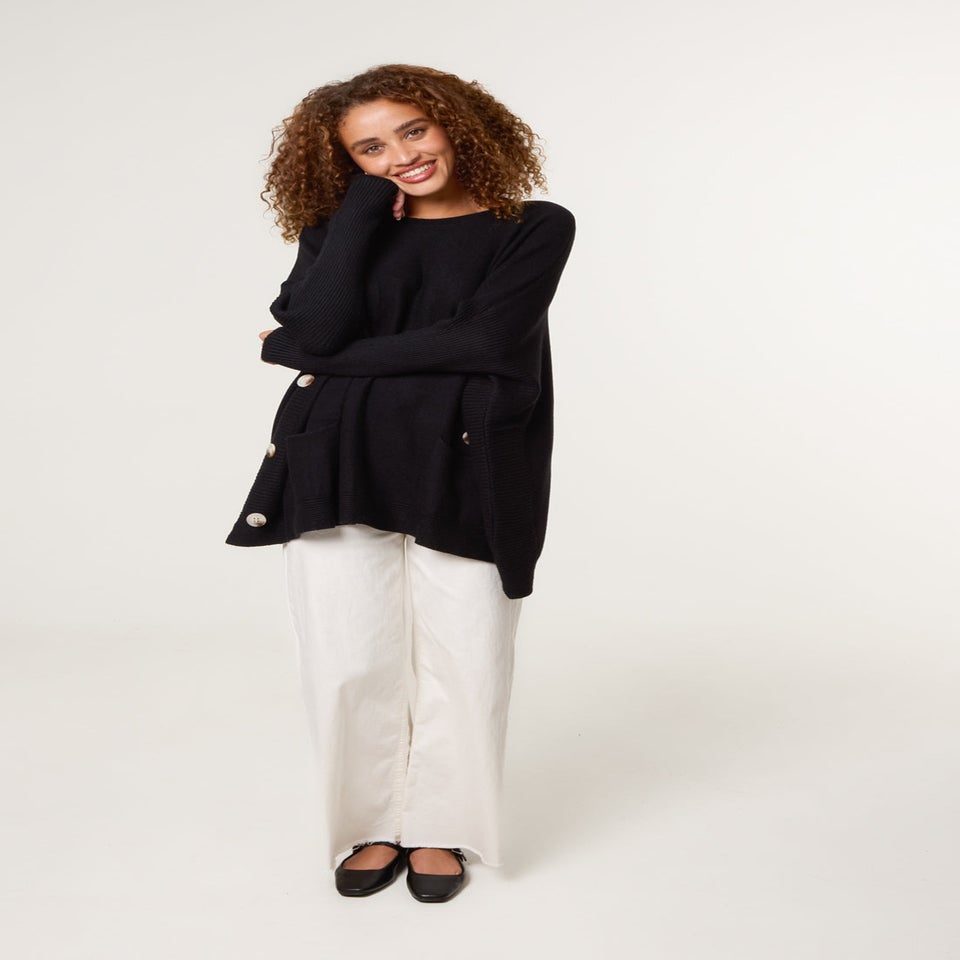 Blue Vanilla Black Boxy Jumper With Buttons