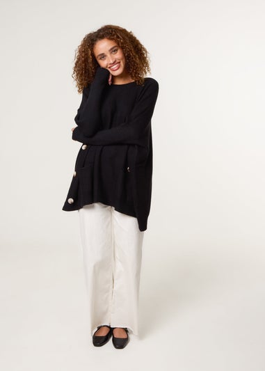 Blue Vanilla Black Boxy Jumper With Buttons