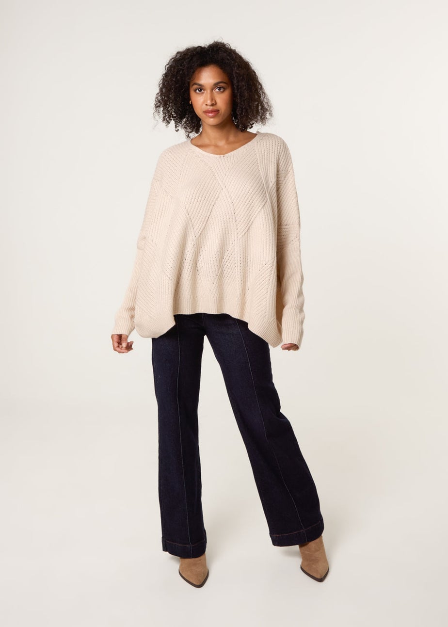 Blue Vanilla Stone Slouchy V Neck Jumper