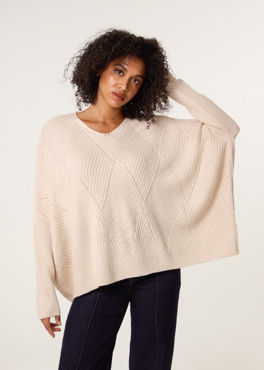 Blue Vanilla Stone Slouchy V Neck Jumper