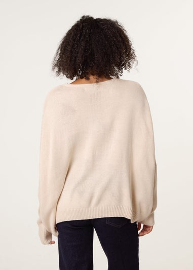 Blue Vanilla Stone Slouchy V Neck Jumper