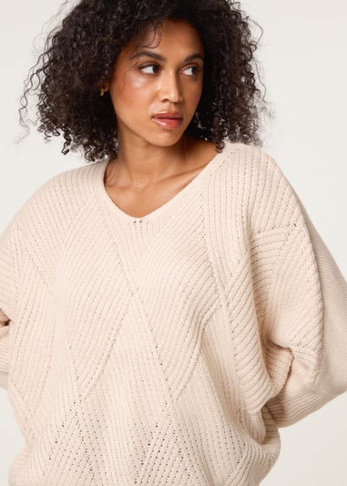 Blue Vanilla Stone Slouchy V Neck Jumper