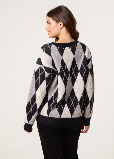 Blue Vanilla Black Argyle-Patterned Knit Jumper