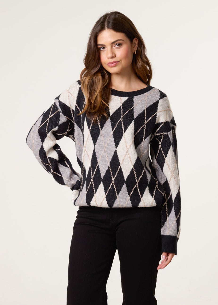 Blue Vanilla Black Argyle-Patterned Knit Jumper