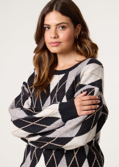 Blue Vanilla Black Argyle-Patterned Knit Jumper