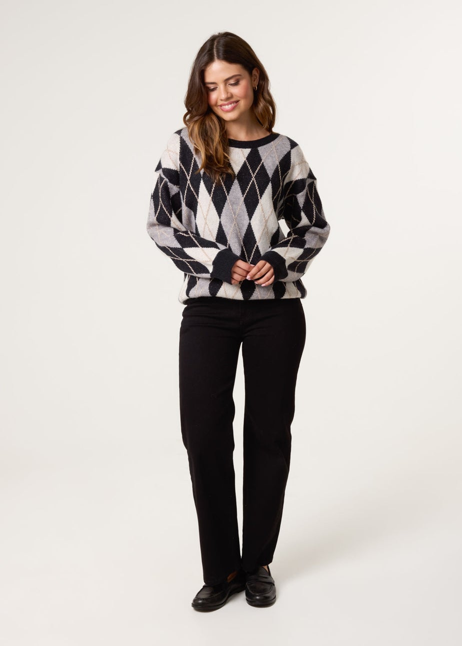 Blue Vanilla Black Argyle-Patterned Knit Jumper