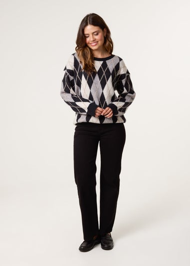 Blue Vanilla Black Argyle-Patterned Knit Jumper