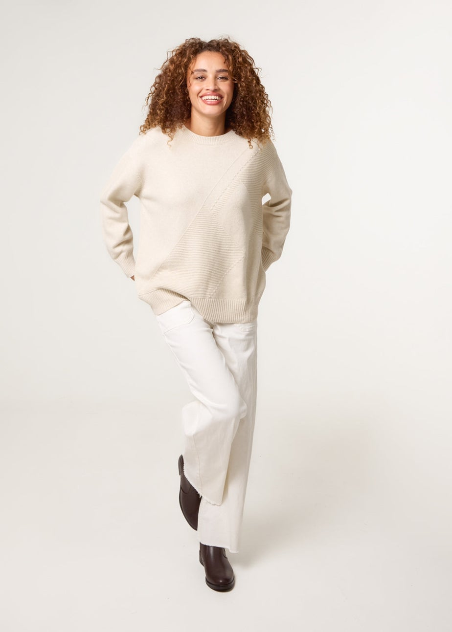 Blue Vanilla Beige Argyle Stitch Detail Jumper