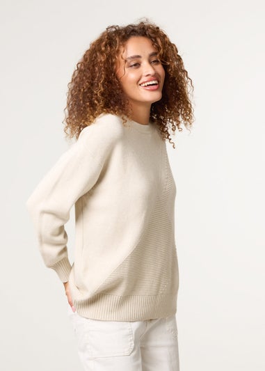 Blue Vanilla Beige Argyle Stitch Detail Jumper