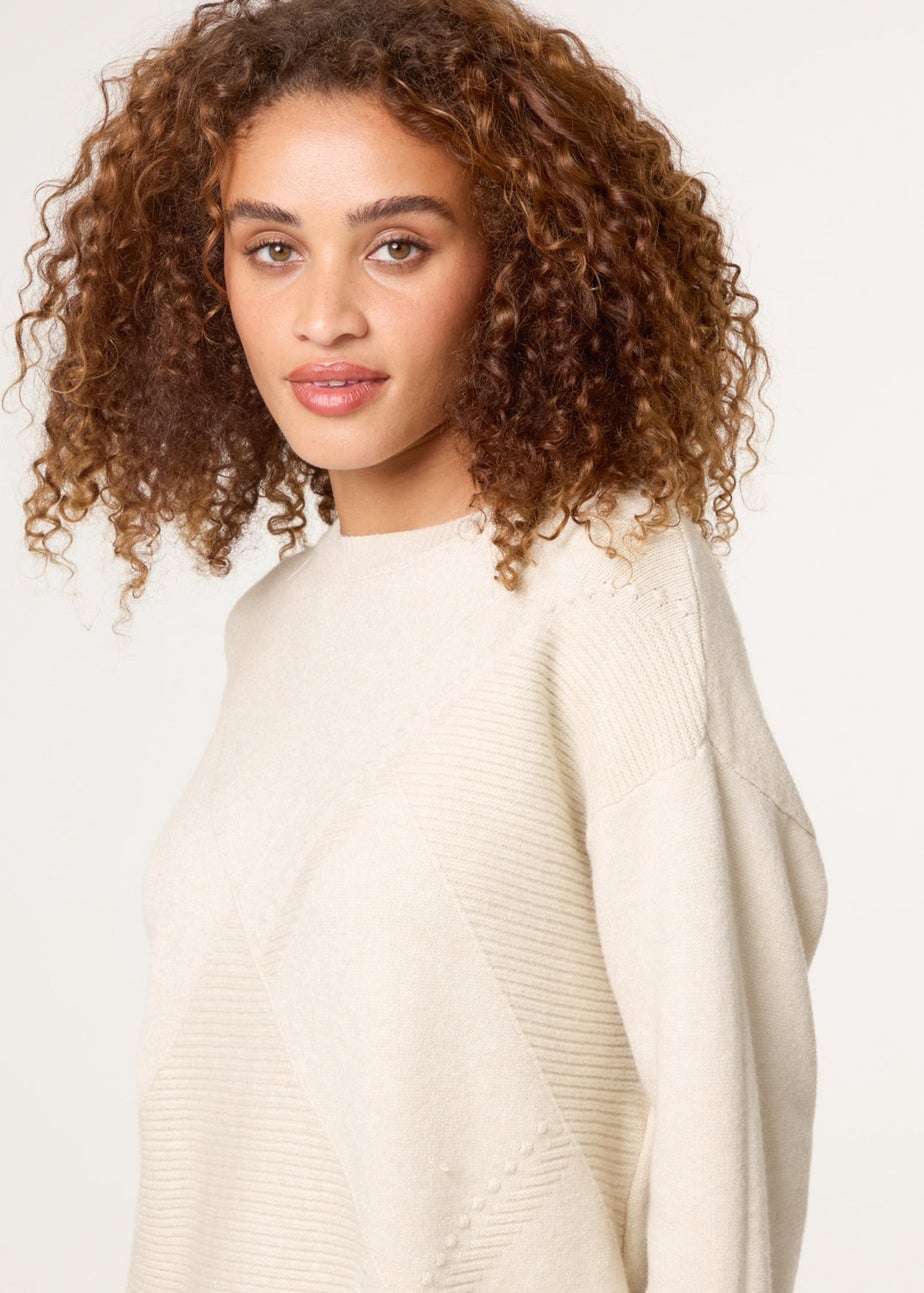 Blue Vanilla Beige Argyle Stitch Detail Jumper
