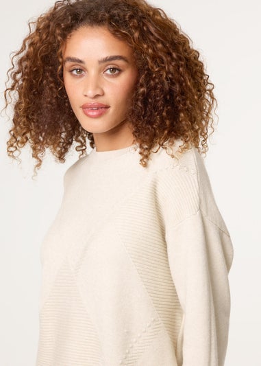 Blue Vanilla Beige Argyle Stitch Detail Jumper