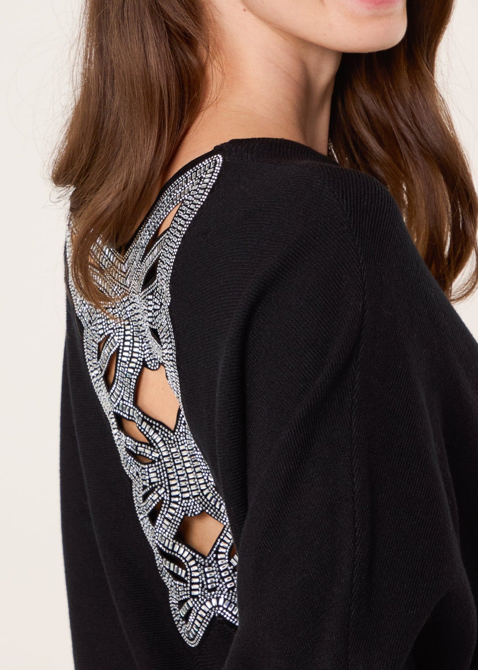 Blue Vanilla Black Batwing Jumper With Back Diamante Detailing