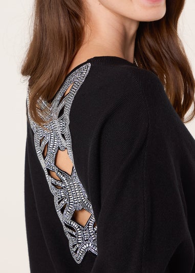 Blue Vanilla Black Batwing Jumper With Back Diamante Detailing