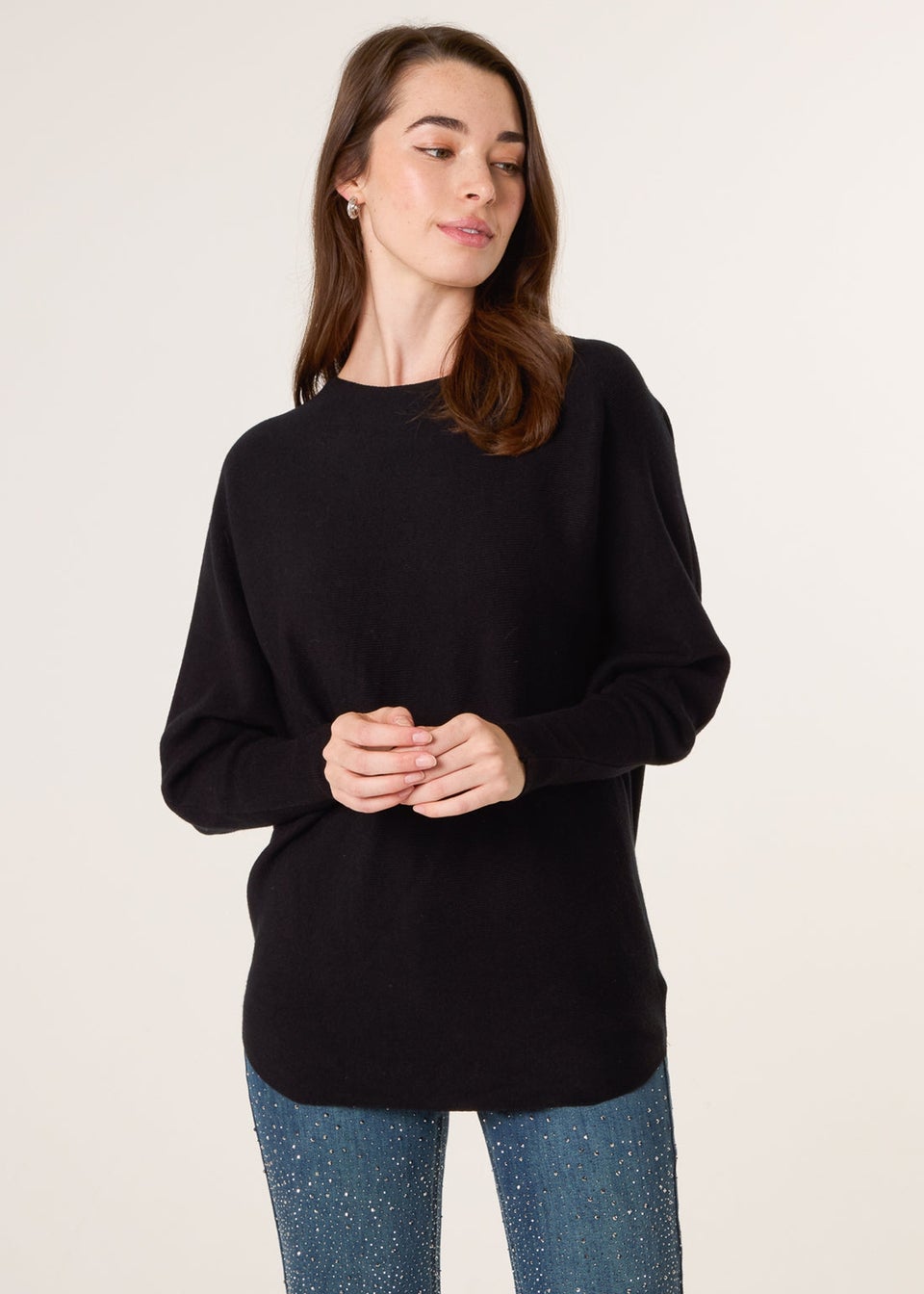 Blue Vanilla Black Batwing Jumper With Back Diamante Detailing