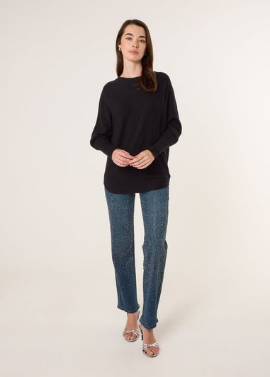 Blue Vanilla Black Batwing Jumper With Back Diamante Detailing