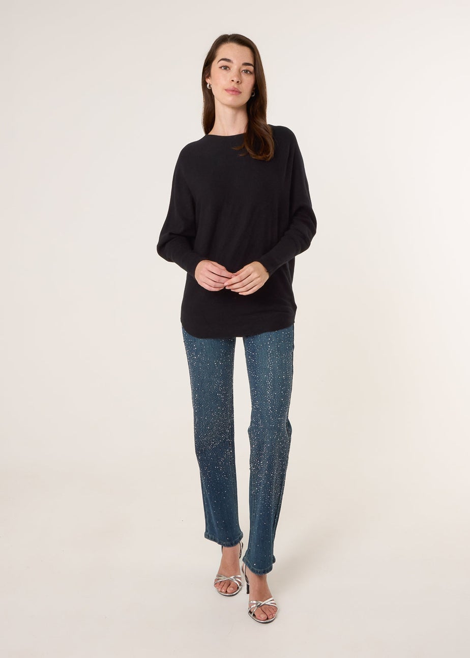 Blue Vanilla Black Batwing Jumper With Back Diamante Detailing