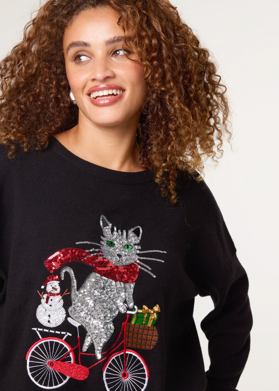 Blue Vanilla Black Christmas Cat On A Bike Jumper