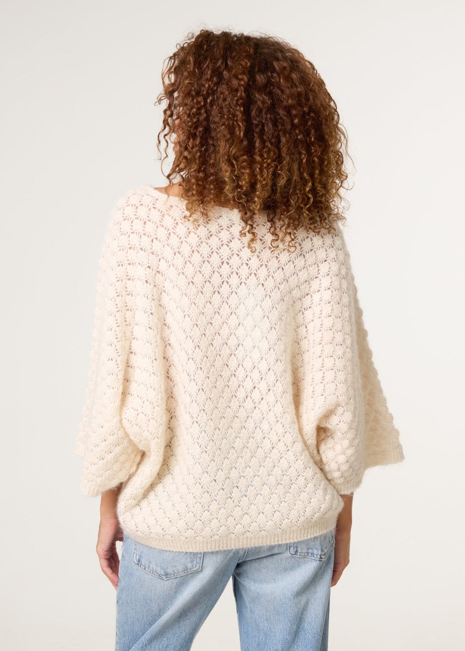Blue Vanilla Beige Pointelle Knit Batwing Jumper