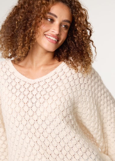 Blue Vanilla Beige Pointelle Knit Batwing Jumper
